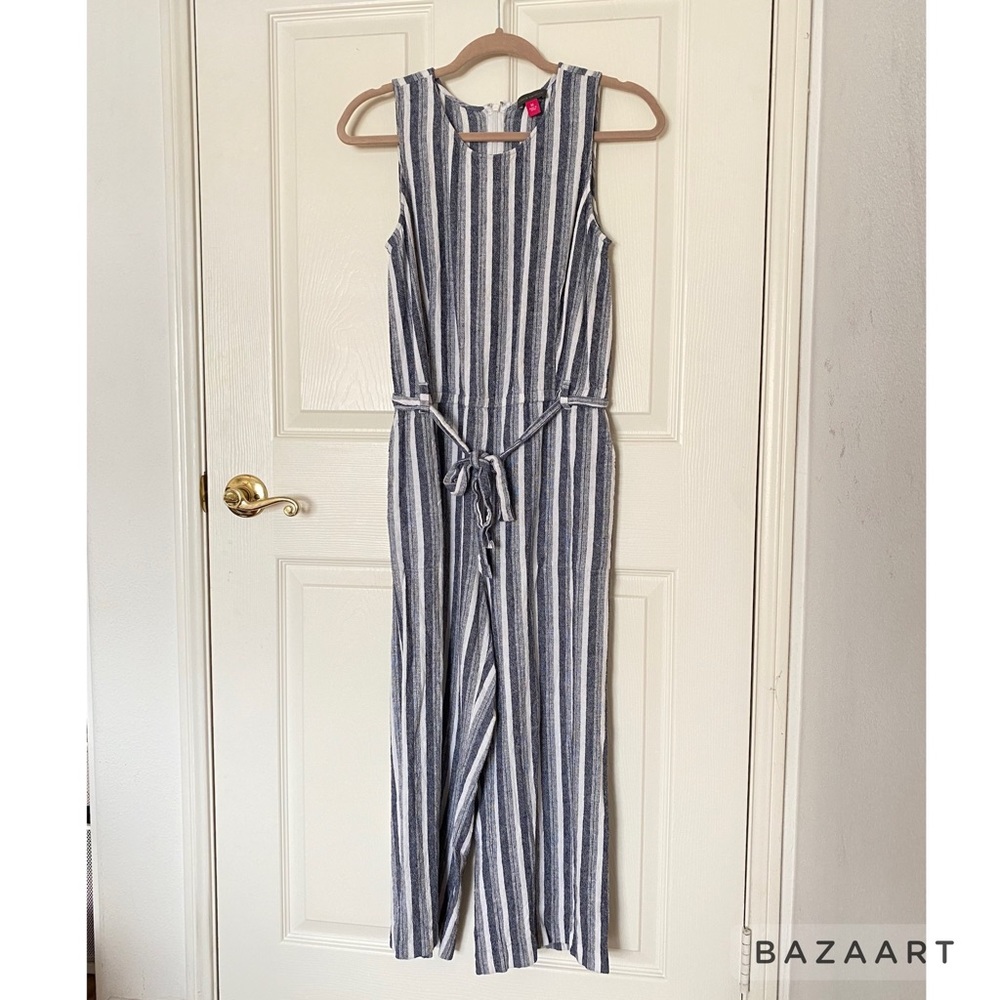 Vince Camuto Striped Linen Crop Jumpsuit